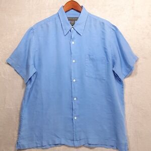 Banana Republic Mens Short sleeve Button Shirt Sz.Large/Bright Blue/100% Linen